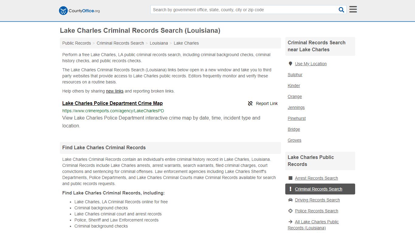 Lake Charles Criminal Records Search (Louisiana) - County Office